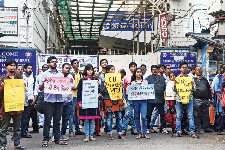 Students in front of Calcutta University’s College Street campus before the start of the rally that ended at the MG Road crossing
