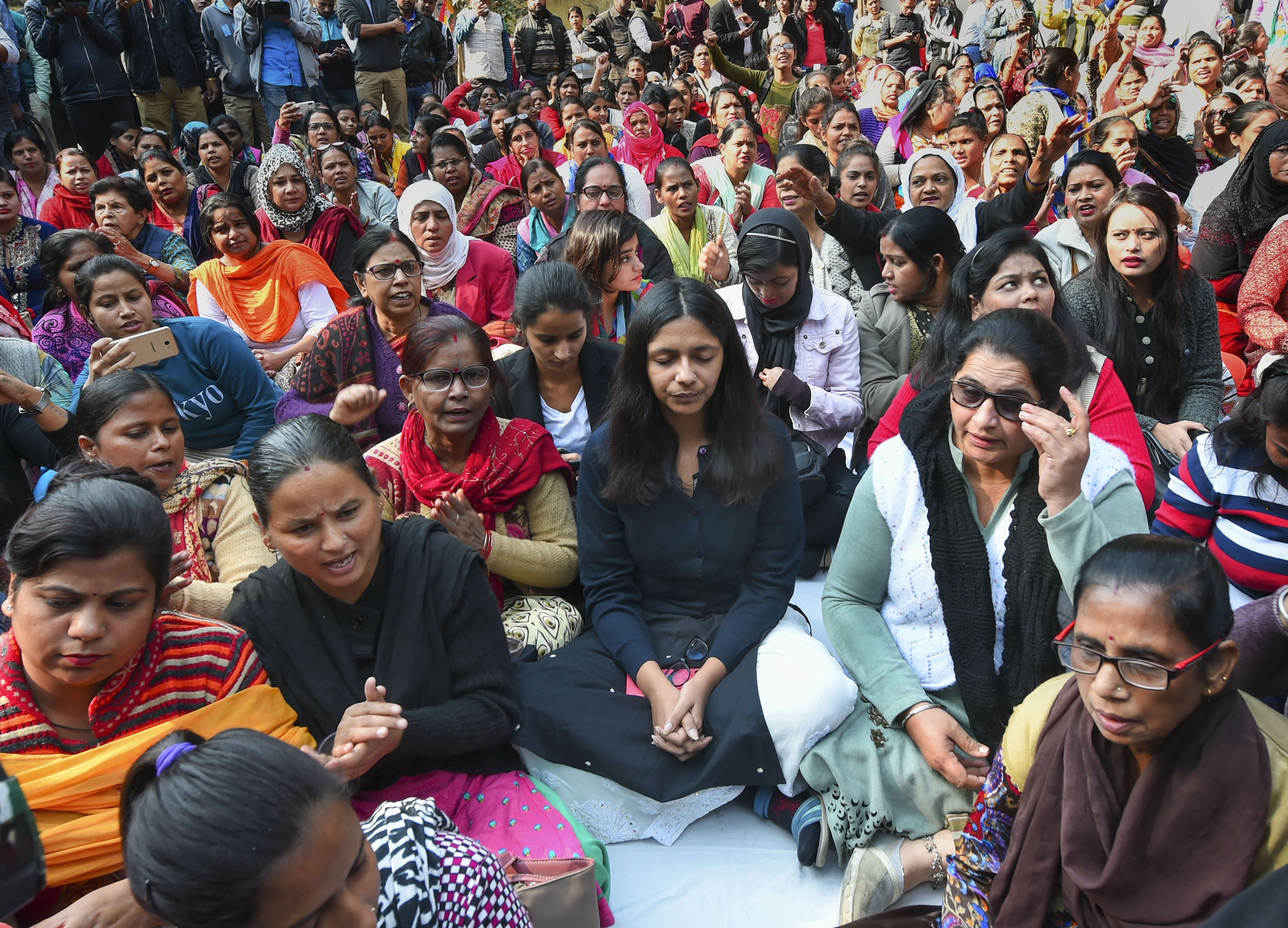 Delhi Commission for Women chief Swati Maliwal sits on indefinite hunger strike against the Hyderabad rape-murder case and growing incidents of crime against women at Jantar Mantar, in New Delhi, Tuesday, December 3, 2019