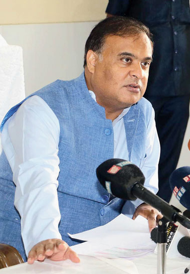 Himanta Biswa Sarma addresses the media in Golaghat on Friday. 

