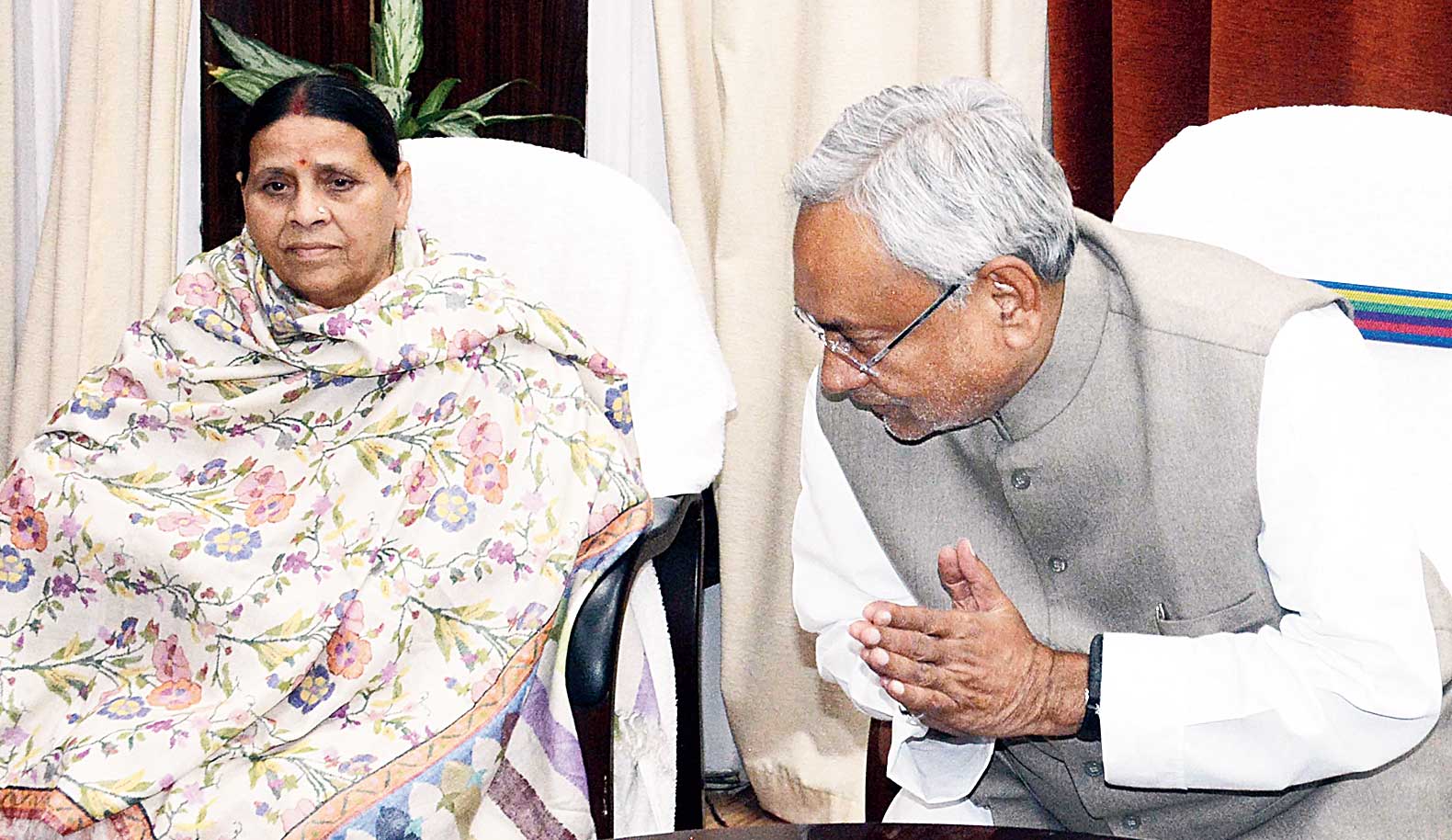 Chief minister Nitish Kumar with Rabri Devi at the state legislature on Monday, the first day of the winter session. 
