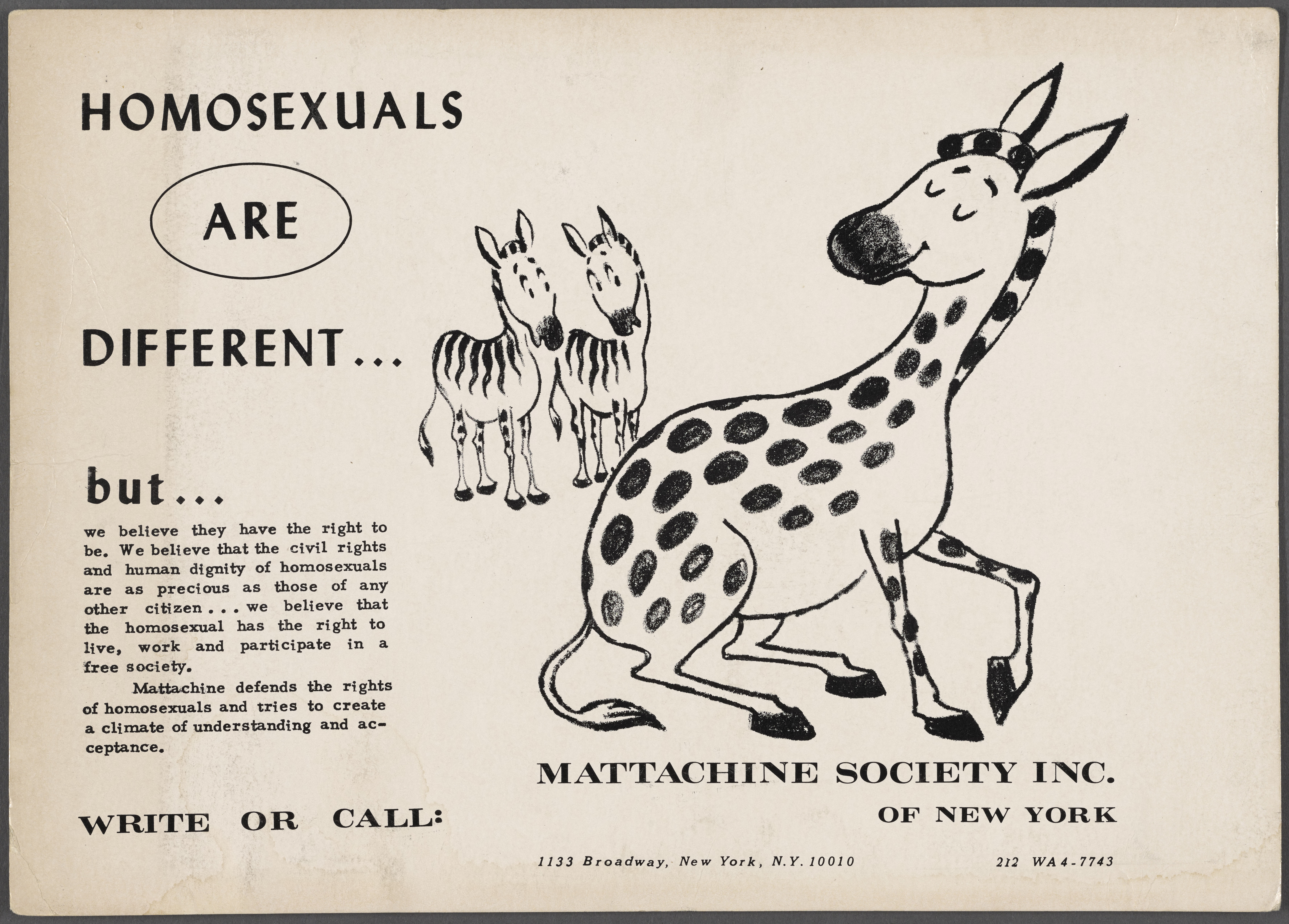 Homosexuals Are Different…” Mattachine Society of New York, 1960s