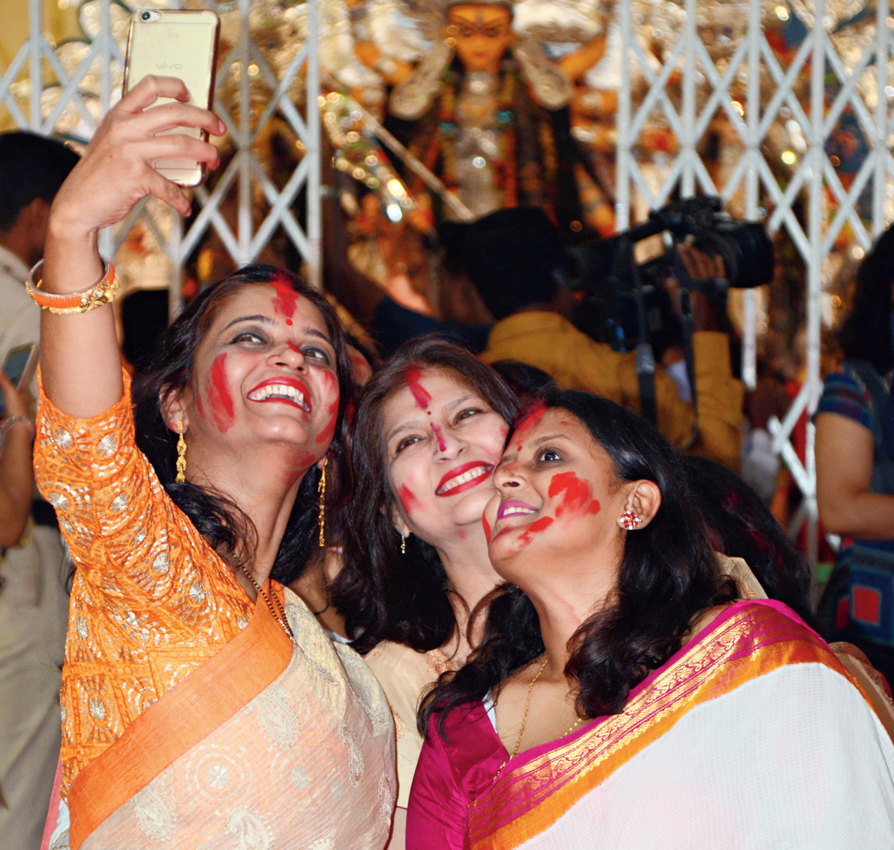 A selfie with the goddess after sindoor khela in Ranchi.