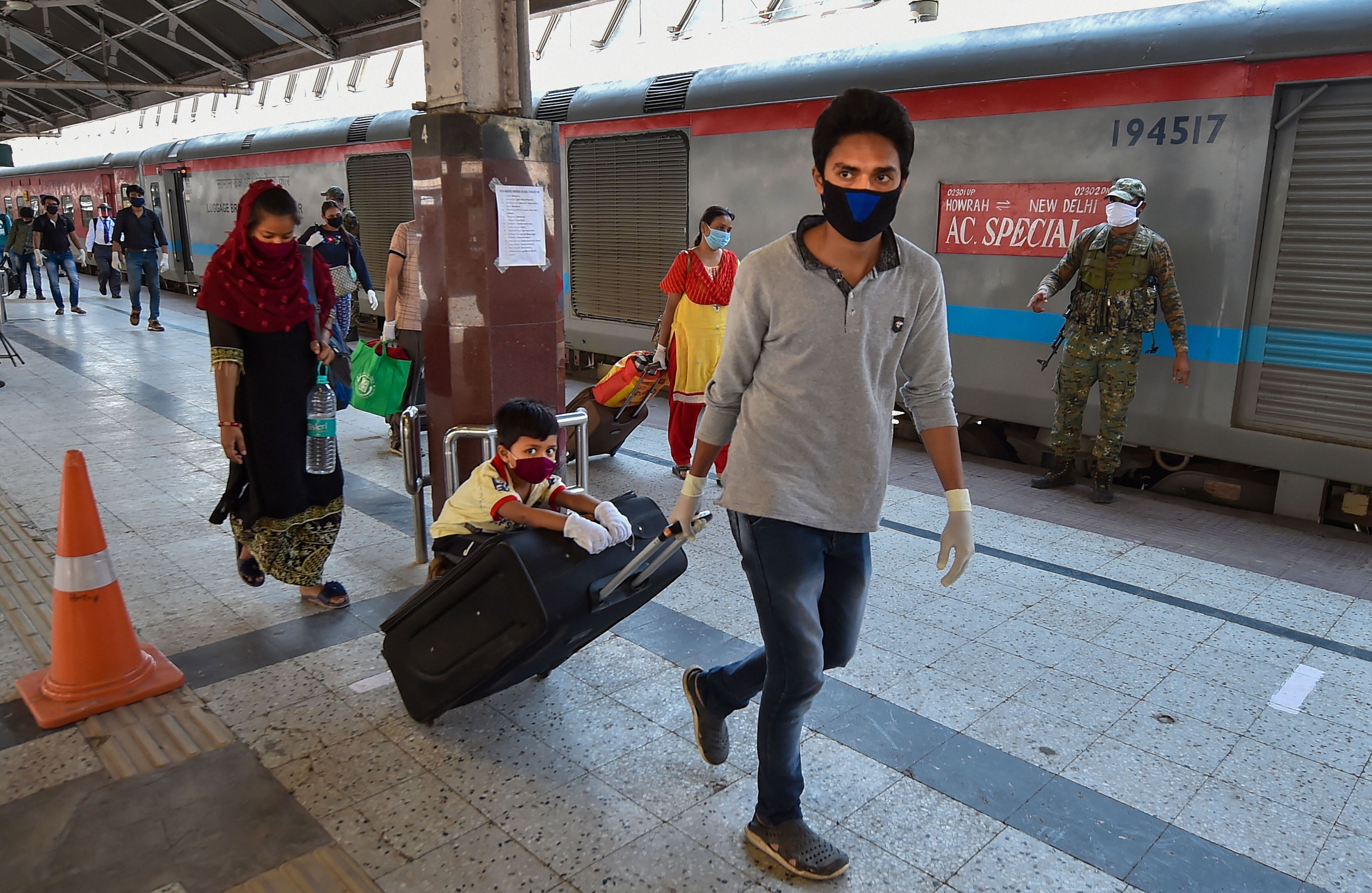 Passengers at the Howrah Station on their arrival from New Delhi by a special train, amid ongoing Covid-19 lockdown in Kolkata, Thursday, May 14, 2020.
