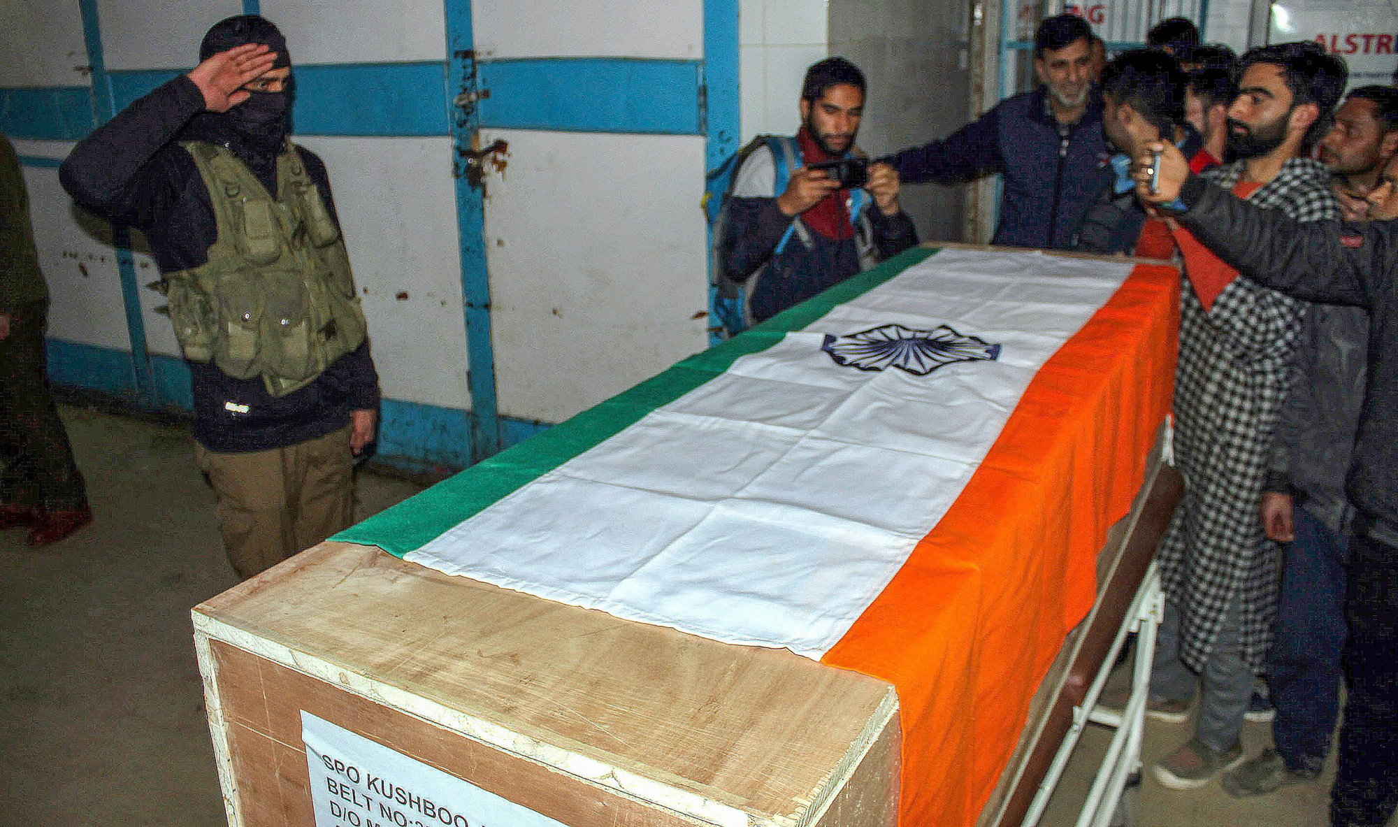 The mortal remains of SPO Khushboo Jan, who was shot dead by militants at her home, in Shopian on Saturday, March 16, 2019.