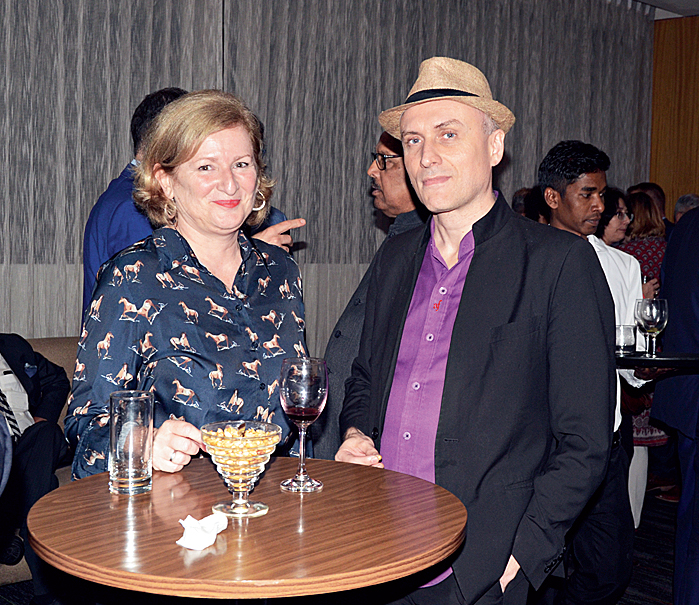 French consul general Virginie Corteval with Fabrice Plançon, director of Alliance Française du Bengale