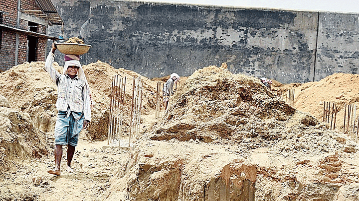 A labourer works at the detention camp in Goalpara.
