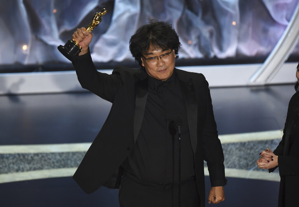 Bong Joon Ho accepts the award for best international feature film for 
