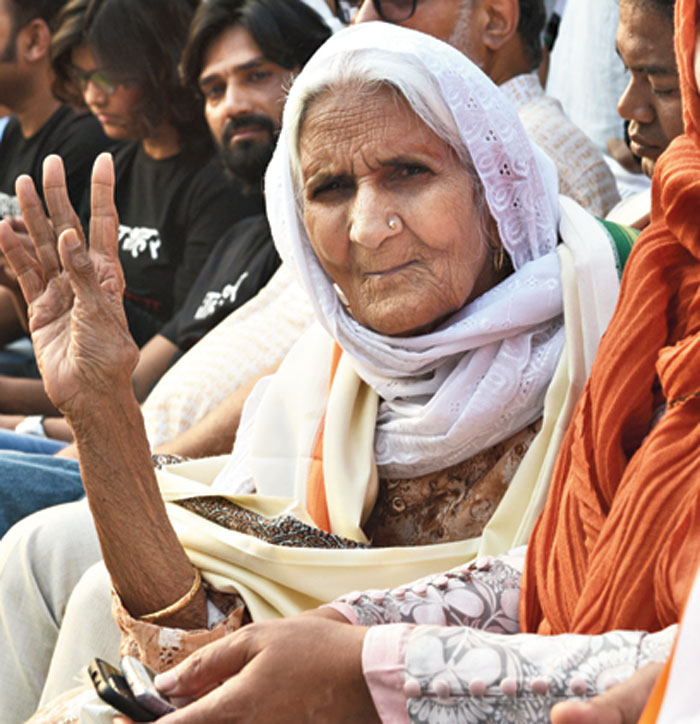 Bilkis, 82, from Delhi’s Shaheen Bagh at Park Circus Maidan