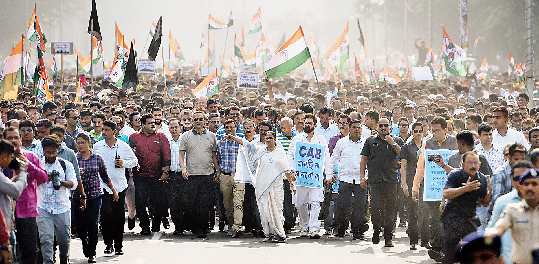 IN BENGAL: Mamata Banerjee leads a march in Calcutta