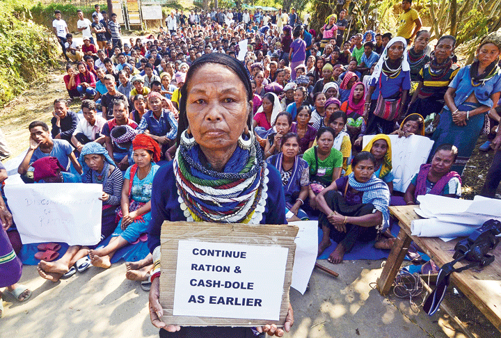 Bru refugees protest in Kanchanpur on Sunday
