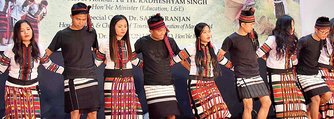 Dancers perform during the Hmar Sikpui Ruoi celebration in Imphal on Wednesday.