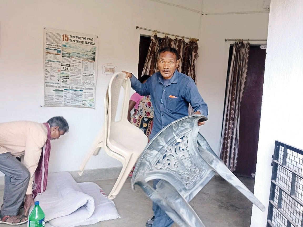 Khunti police attach Father Stan Swami’s property at Bagicha in Namkum, Ranchi, on Monday.
