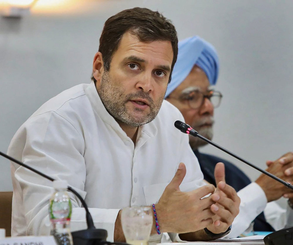 Congress President Rahul Gandhi addresses the Congress Working Committee (CWC), in Ahmedabad, Tuesday, March 12, 2019.