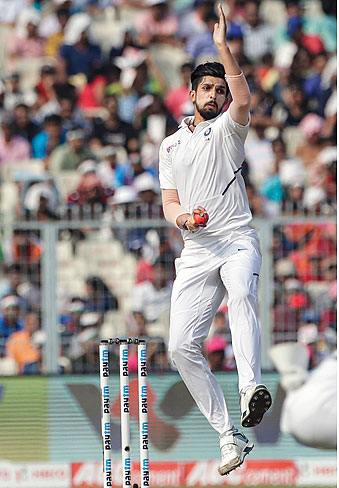 Ishant Sharma bowls during the third day of the second test cricket match between India and Bangladesh in Calcutta on November 24, 2019.