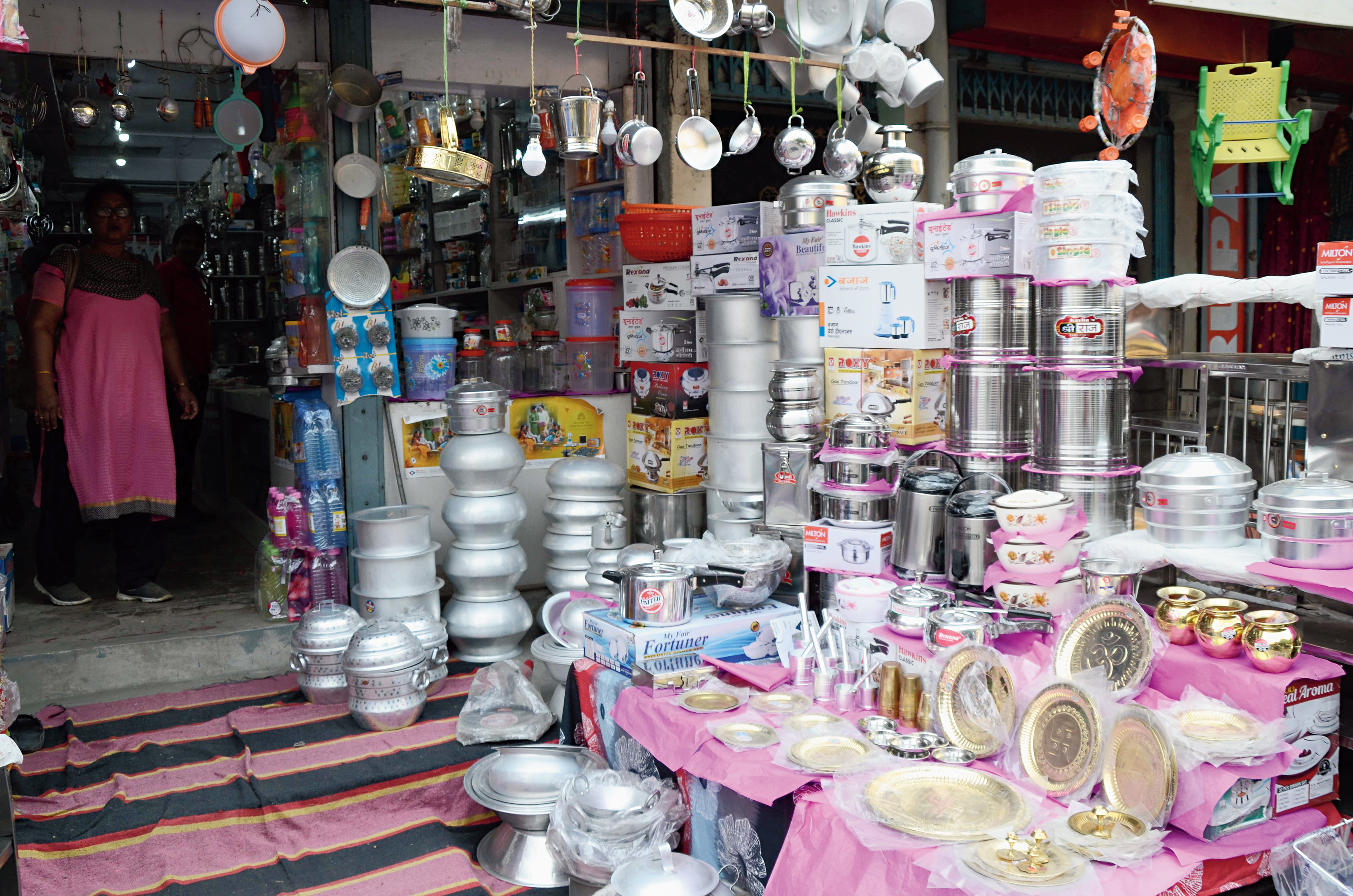 Home appliances up for sale on Church Road in Ranchi.