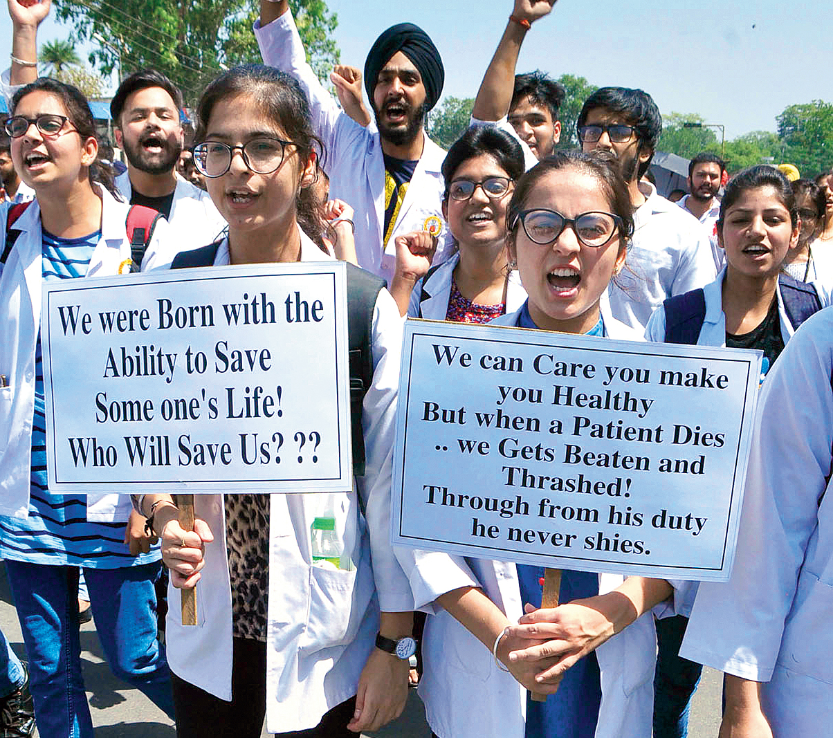 Doctors at a rally in Patiala in support of their counterparts in Bengal.