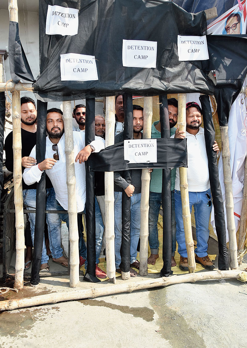 Youths of Wasseypur inside a model detention camp at Ara More in Dhanbad on Monday. 
