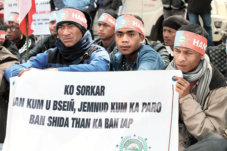 HANM members during the protest in Shillong on Wednesday