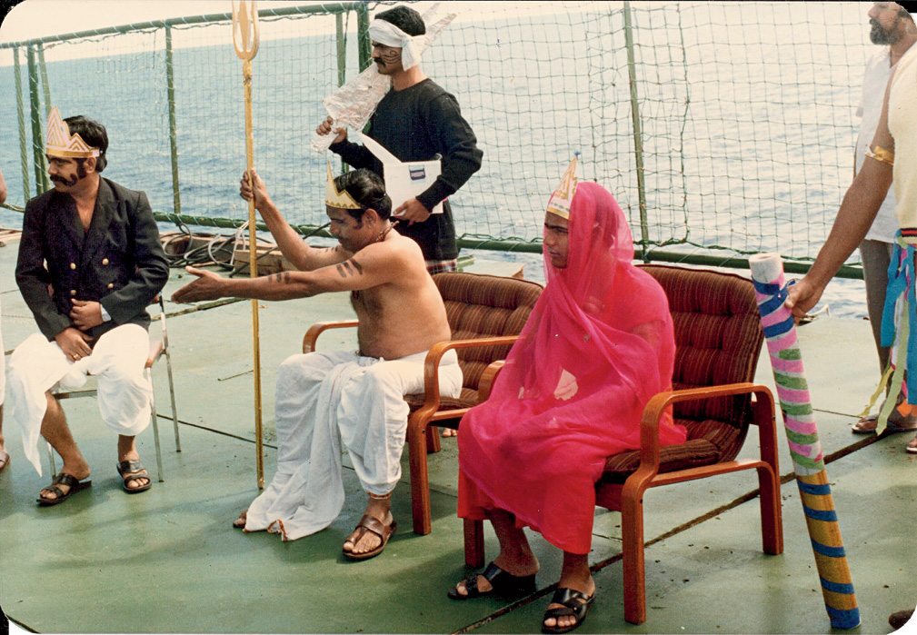 Due to a superstition, passengers of a ship crossing the Equator were to enact a play seeking permission from the sea king and queen.