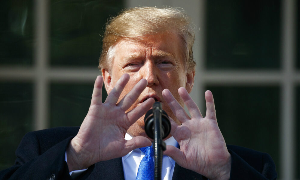 Donald Trump speaks during an event at the White House to declare a national emergency on Friday. 