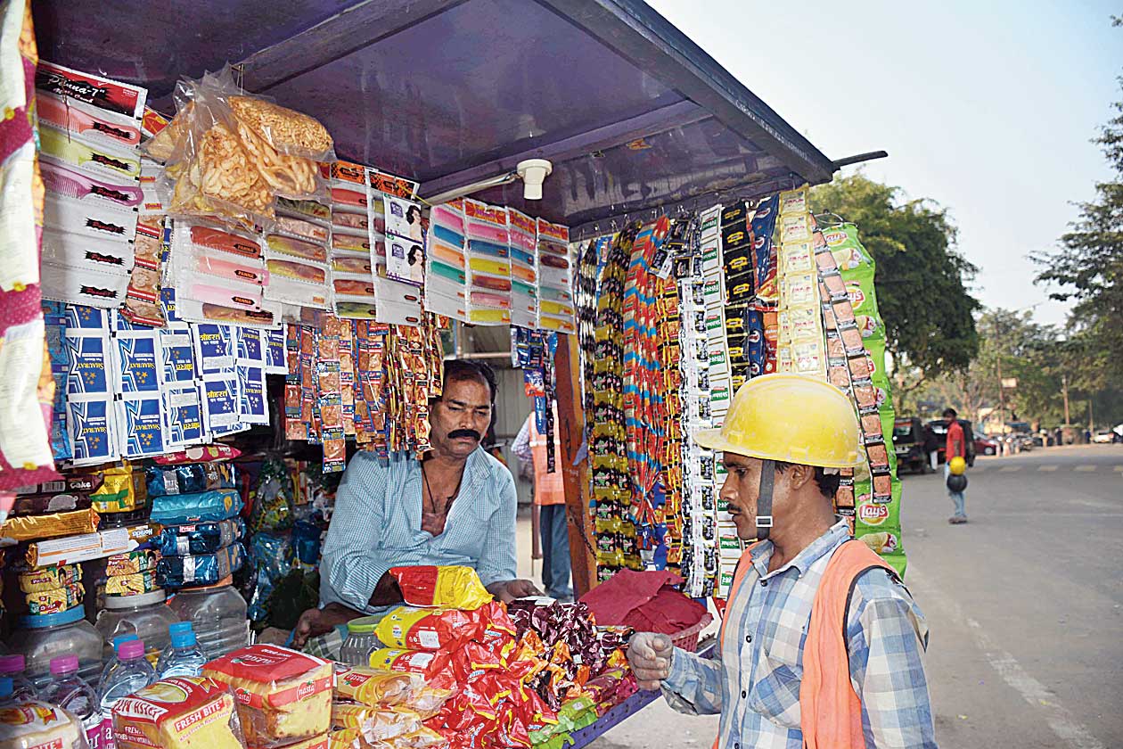 Gutkha being sold near Tata Main Hospital in Jamshedpur on Saturday. 
