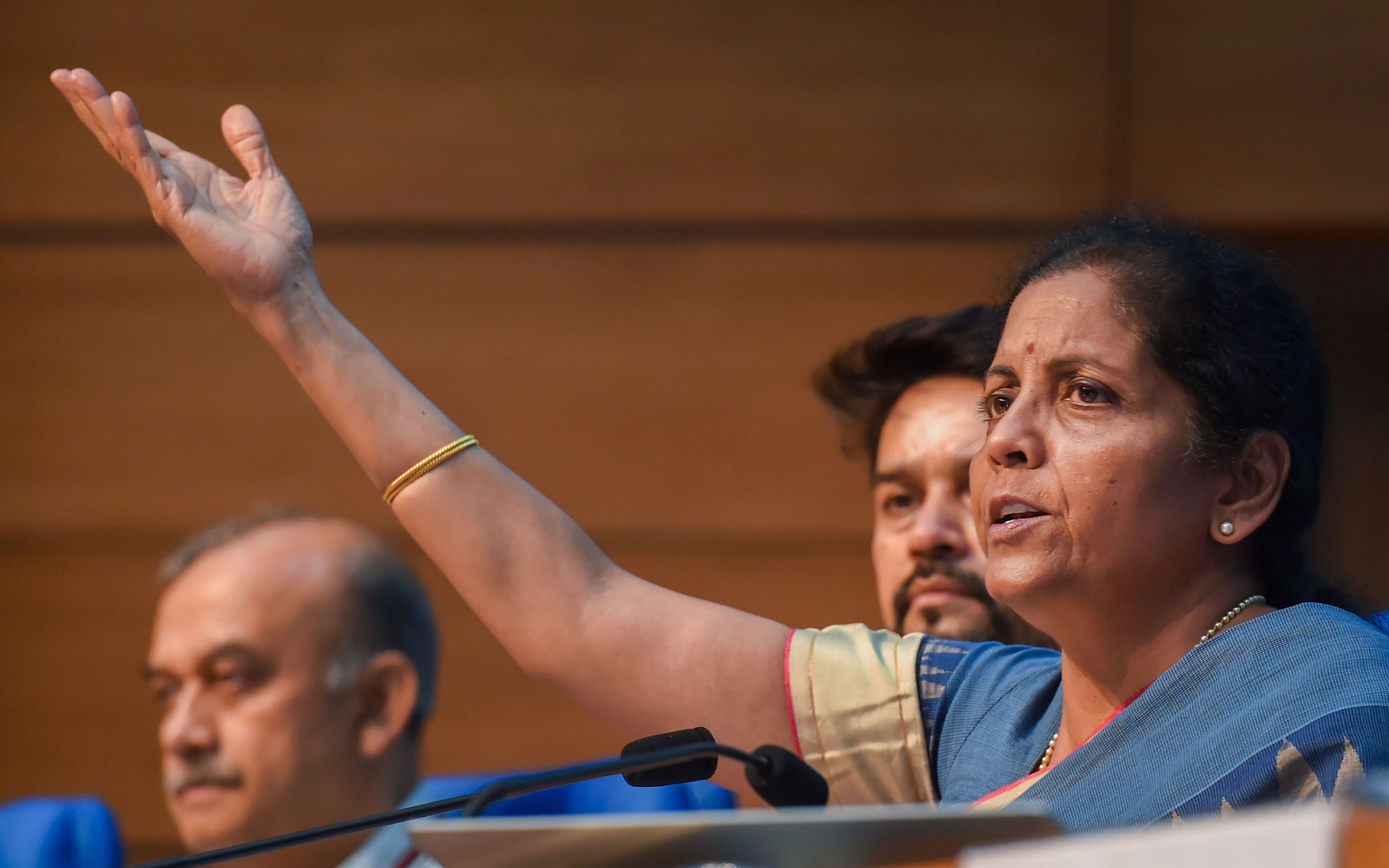 Finance minister Nirmala Sitharaman during the press conference in New Delhi on August 23.