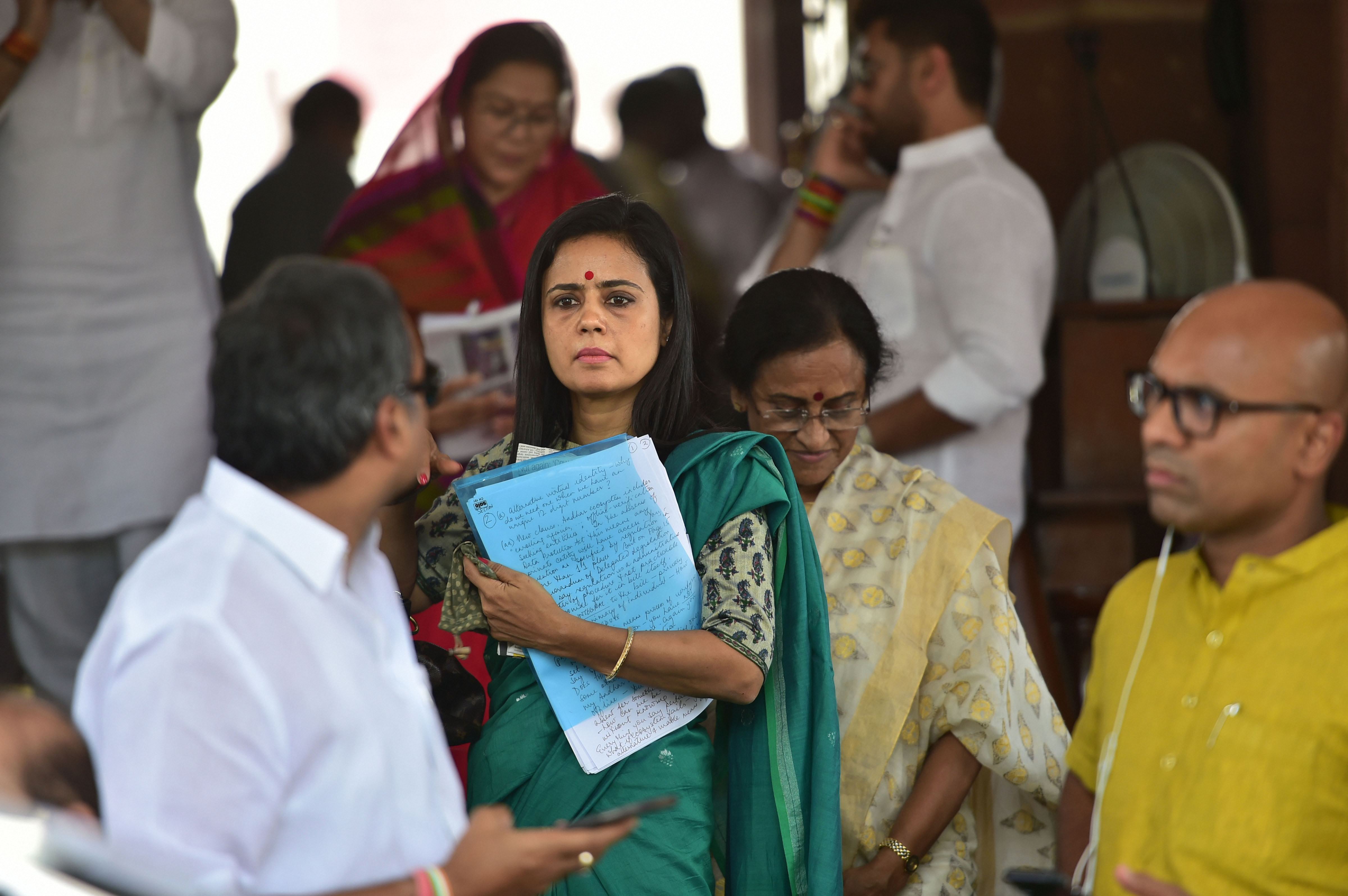 Trinamul Congress MP Mahua Moitra (in green sari) at Parliament House during the budget session, in New Delhi, on Tuesday, July 2, 2019.