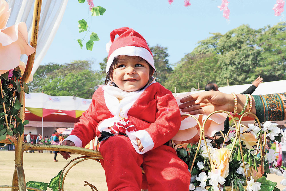 Li’l Santa: A toddler at Gopal Maidan in Bistupur, Jamshedpur, on Monday. 
