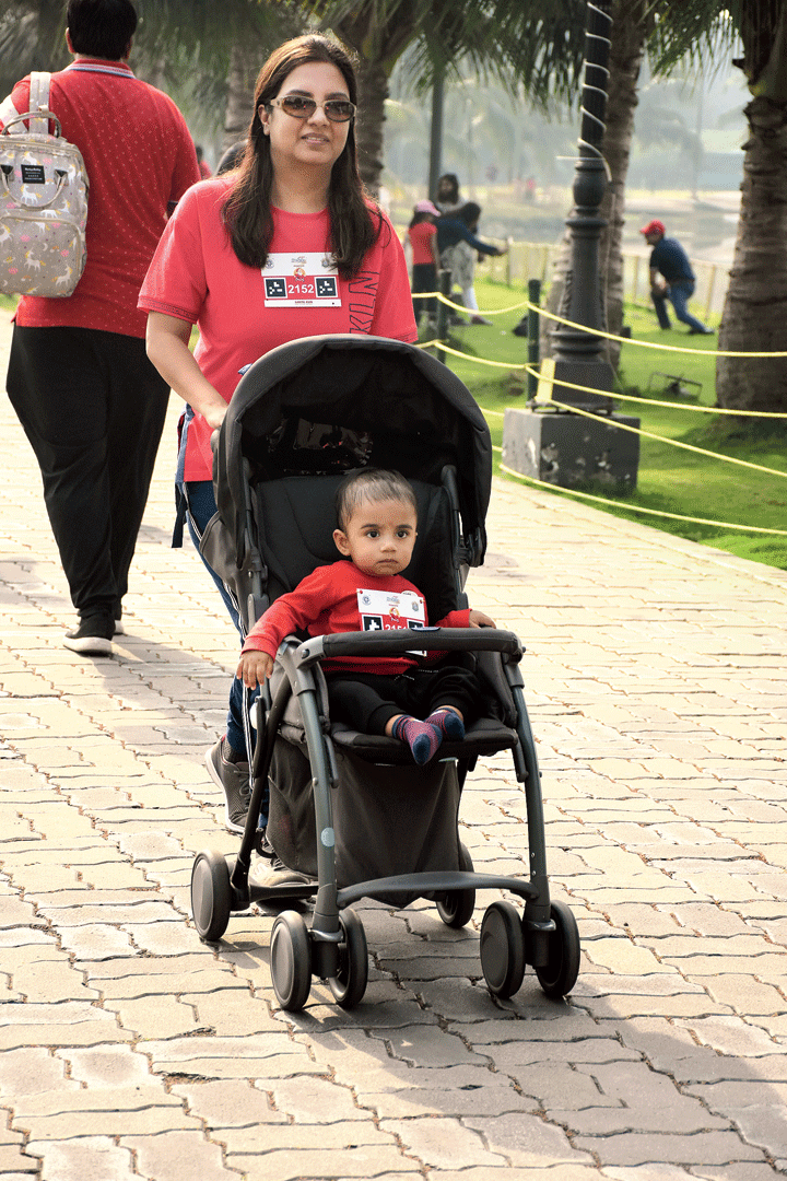 Ghazal Beria with her 13-month-old son Krish. “This is my first time at Kiddathon. It is a great way to make kids aware about physical fitness,” said Ghazal, who took part in the Mom N Me run