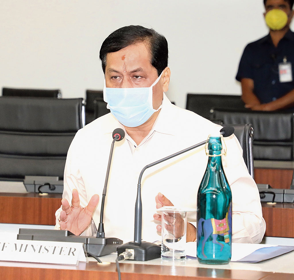 Assam chief minister Sarbananda Sonowal addresses the meeting in Guwahati on Tuesday. 
