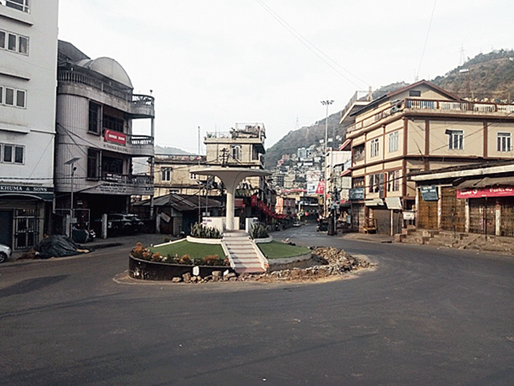 A deserted roundabout in Aizawl. 
