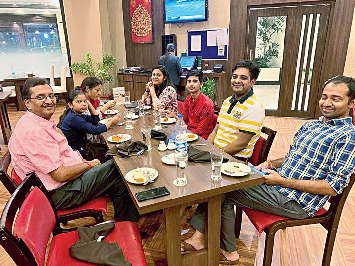 Nirmal and Pramila Jalan and their daughter Disha with Faizan, Farha and others at a city restaurant