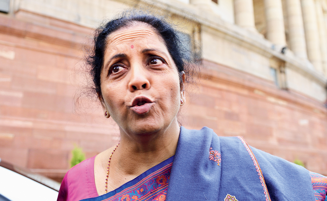 Defence minister Nirmala Sitharaman outside Parliament on Friday.
