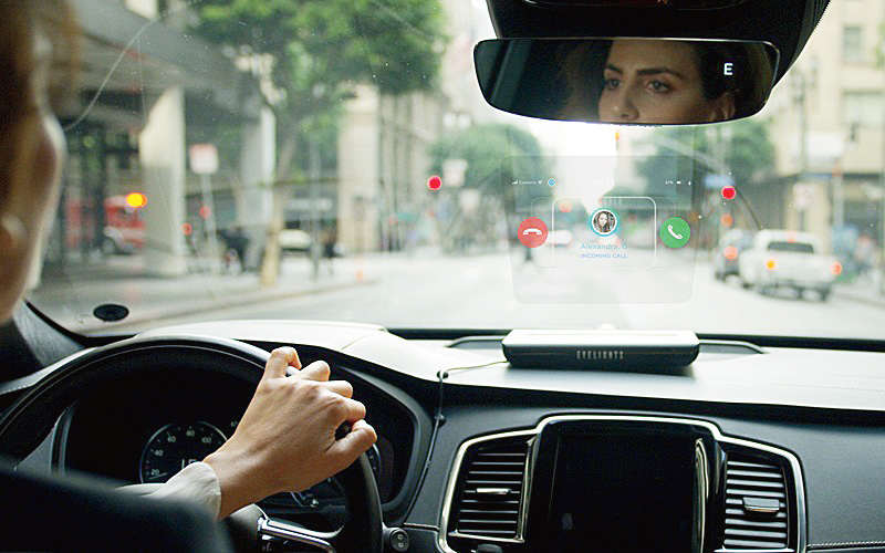 The French company has a vehicle solution that broadcasts smartphone displays onto the windshield and it has Alexa in the mix.