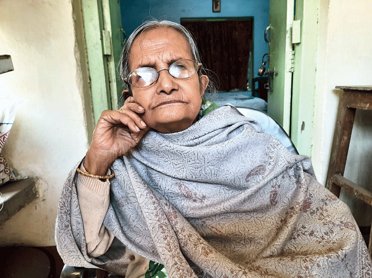 Aishe’s grandmother Shanti Sinha in Durgapur on Monday.