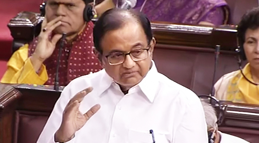 Congress leader and former finance minister P. Chidambaram speaks in the Rajya Sabha during the Budget Session of Parliament in New Delhi, Thursday, July 11, 2019. 