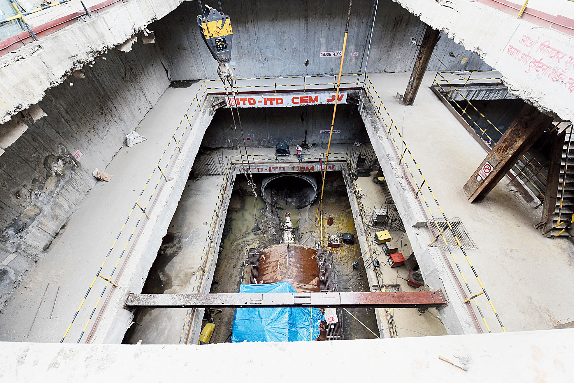 Cables have been attached to a tunnel-boring machine for extraction