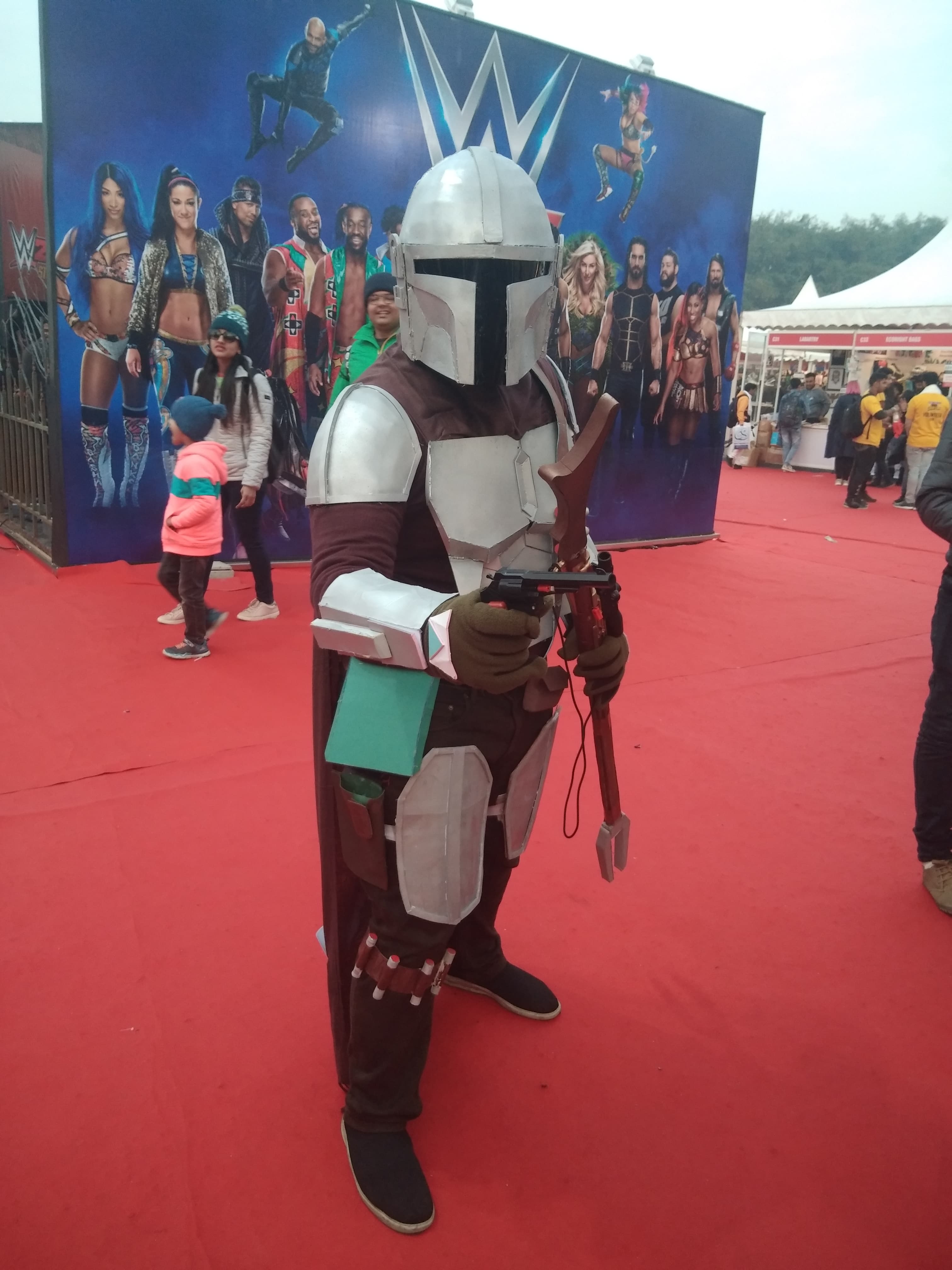 The Mandalorian prepares to go to on bounty-hunting, at Comic Con India in New Delhi on Saturday, December 21, 2019.