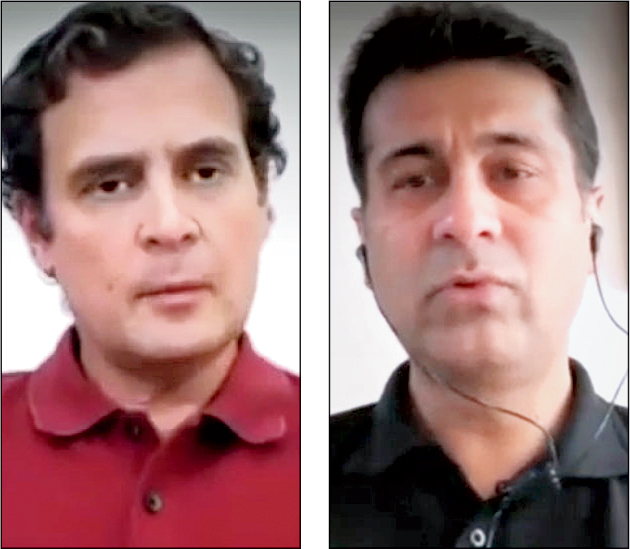 Rahul Gandhi and Rajiv Bajaj during the video conversation