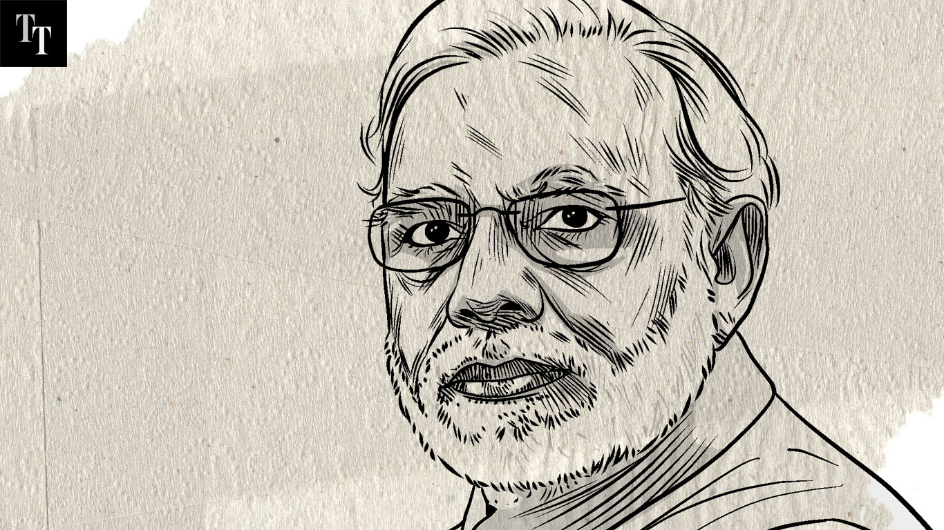 A supporter of Bharatiya Janata Party (BJP) seen drawing a sketch of the  Prime Minister Narendra Modi at the BJP Head Office in Kolkata, As per him  he wants to send this