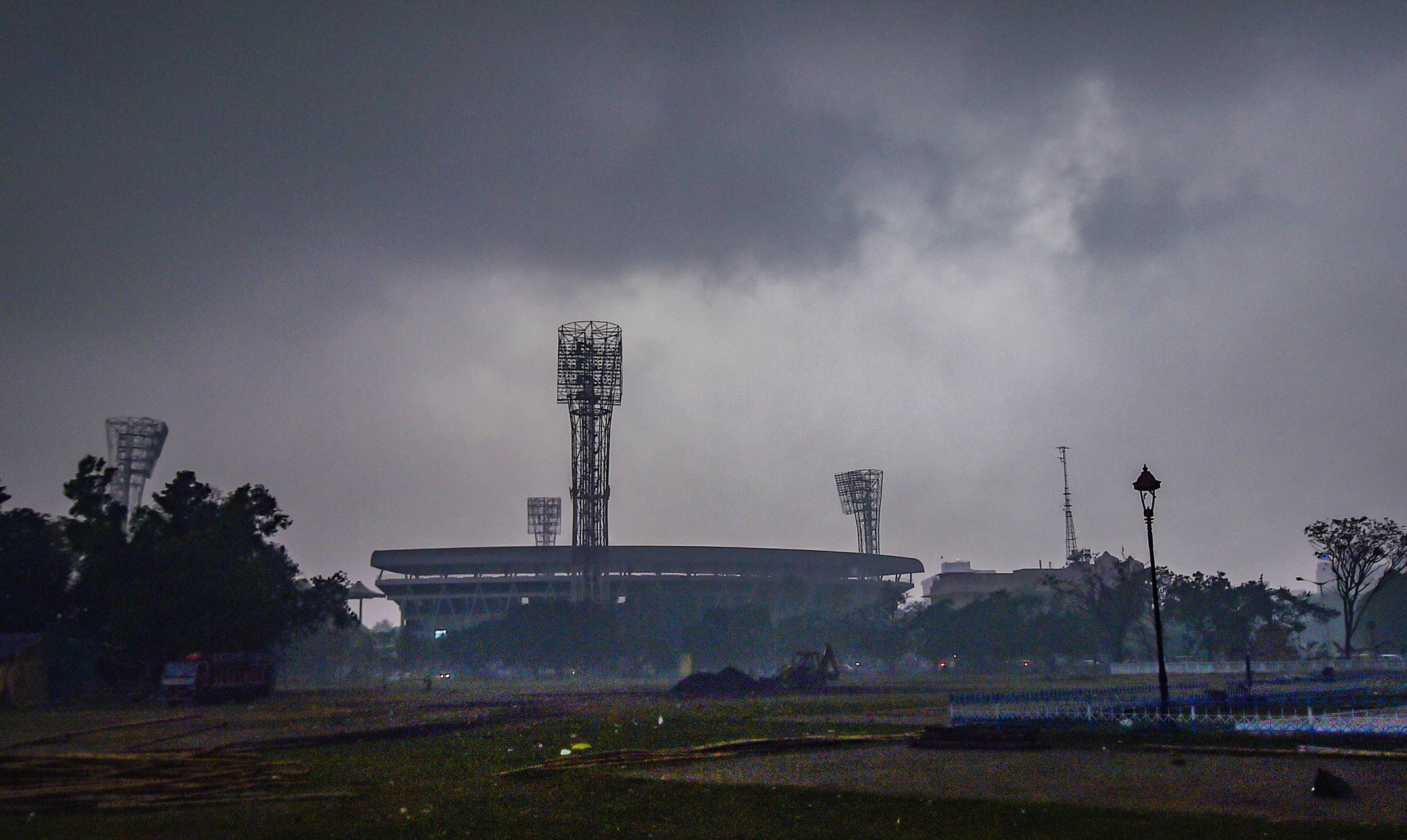 Dark clouds over Eden Garden in Kolkata on Thursday