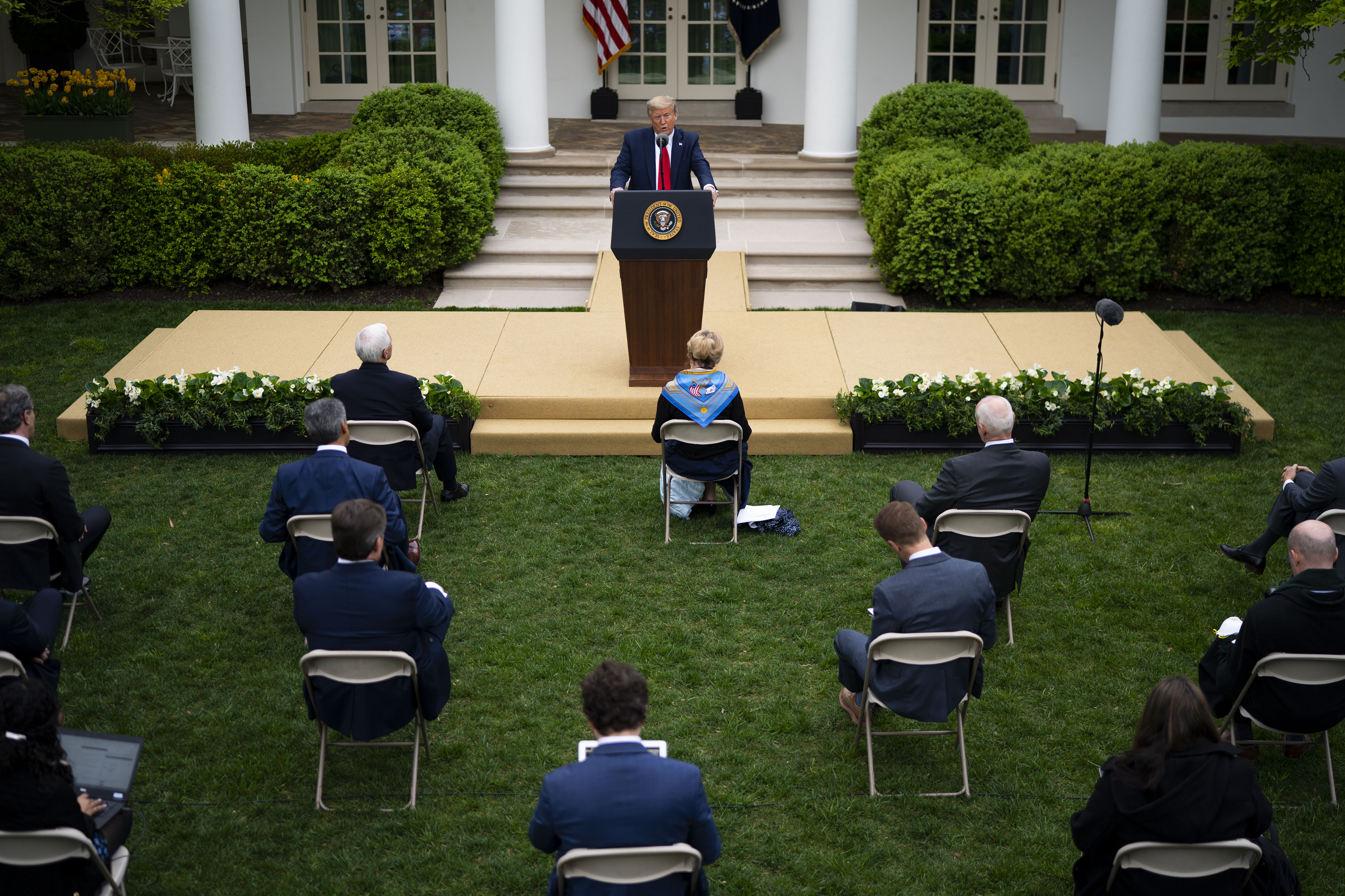 President Donald Trump speaks during a coronavirus briefing in the Rose Garden at the White House in Washington, Tuesday, April 14, 2020