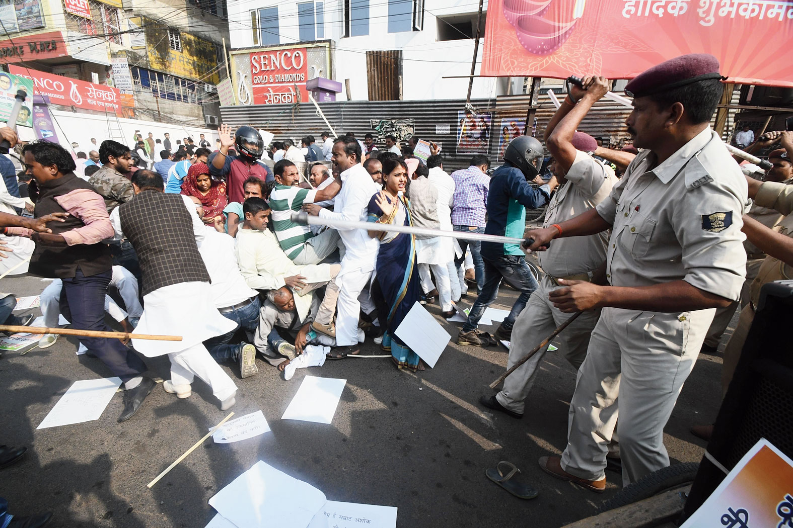 A protest march by RLSP workers on Saturday against chief minister Nitish Kumar allegedly calling their party chief Upendra Kushwaha neech (lowly person) turned violent when they faced the police wrath. The protest march was led by Samast Kushwaha Samaj Samanvay Samiti president JP Verma. 
