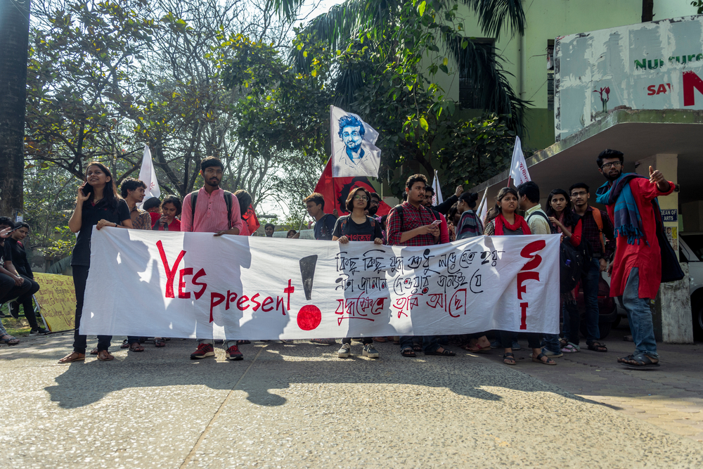 Students of Jadavpur University with Aishee Ghosh in a protest condemning 'fasicsm' of ABVP and BJP in the university, Kolkata, 14 February, 2020.