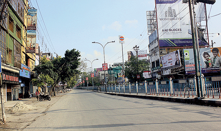 The Hill Cart Road in Siliguri during the 'Janata Curfew' on Sunday 
