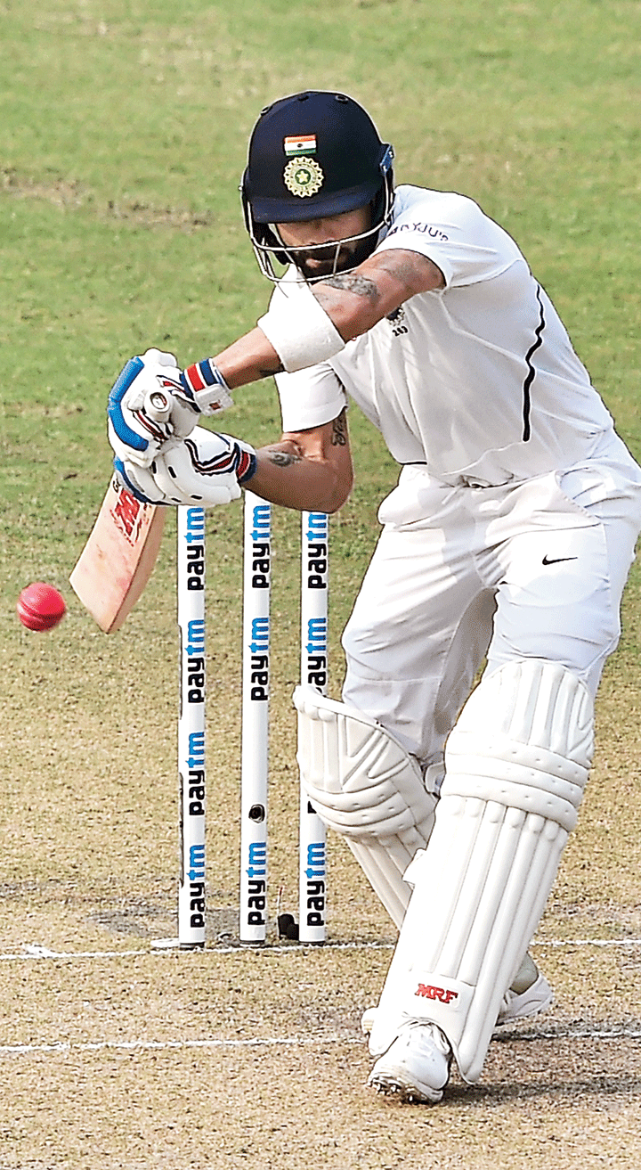 Virat Kohli plays the pink ball. 