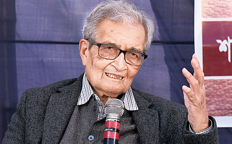 Amartya Sen at the programme in Santiniketan on Friday. 
