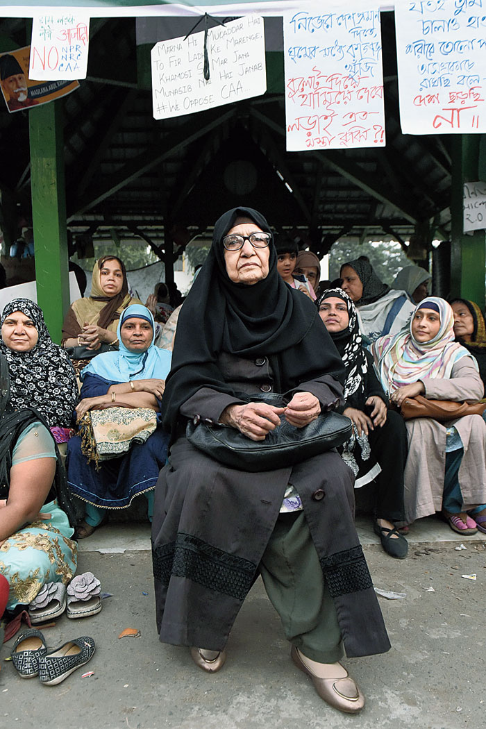 Noor Jahan Shakin, 80, at the protest venue on Thursday. The Broad Street resident spends a few hours on the ground daily