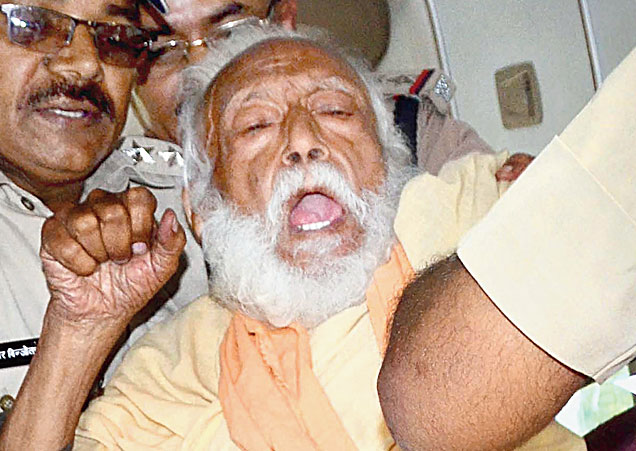 GD Agarwal being forcibly taken to hospital in Haridwar on October 10. He died on October 11. 
