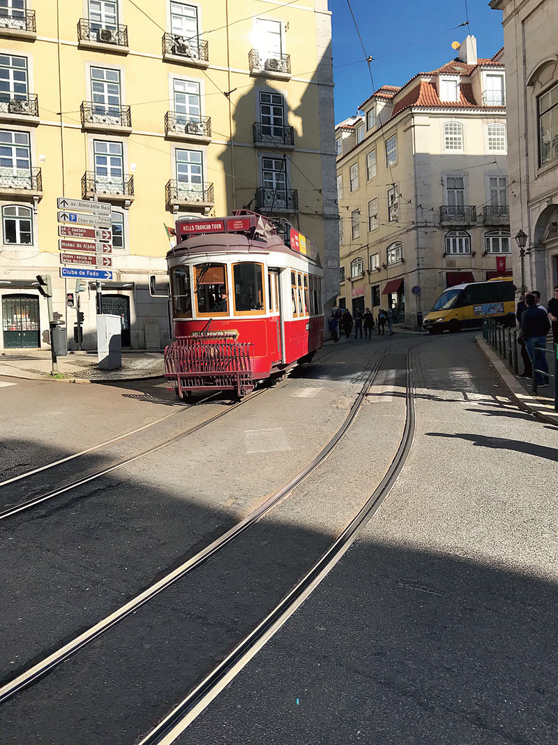 The old characteristic trams in Lisbon